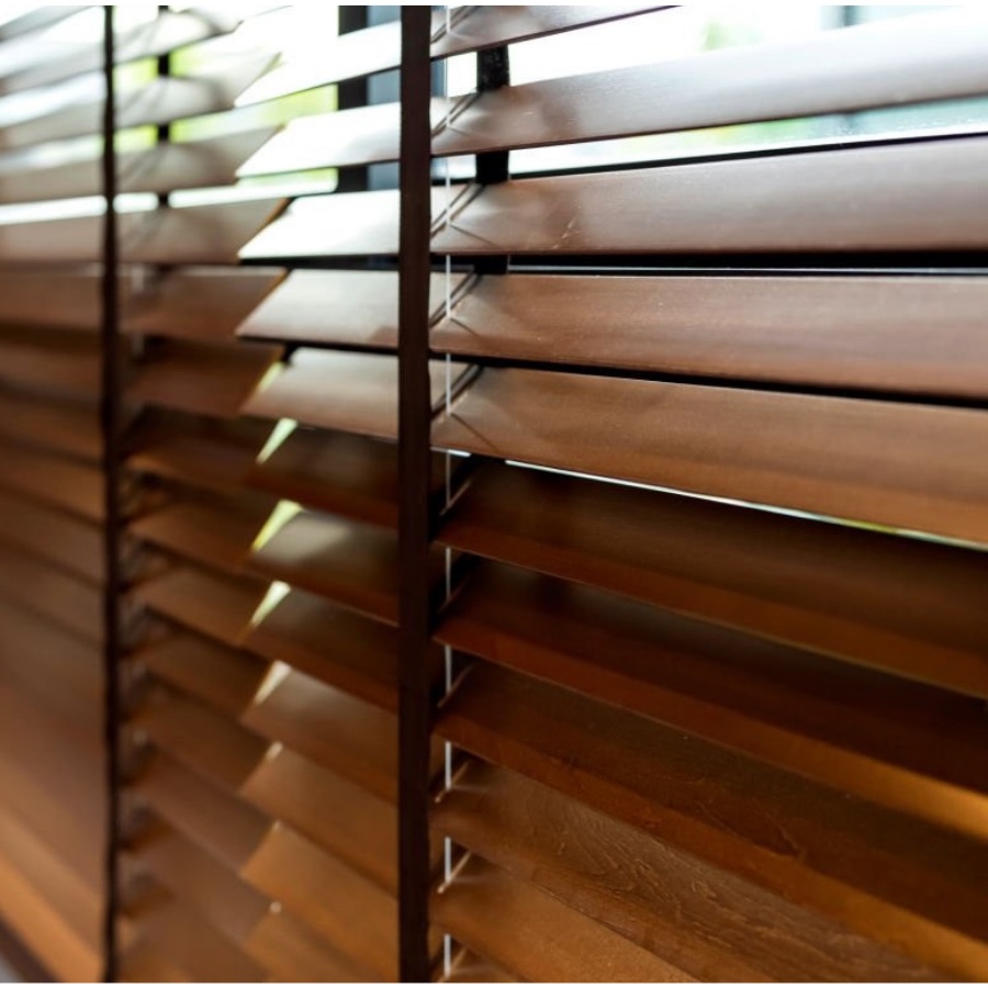 Timber Venetian blinds available from Green House Curtains